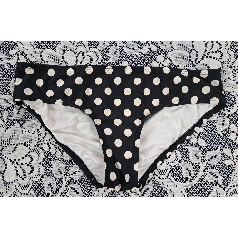Kate Spade Bikini Bottom M Polka Dot Black/Off White w/Unbranded Blk Mesh Shorts - Picture 2 of 12